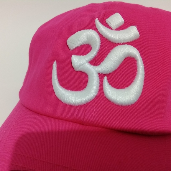 Om Aum Ohm Yoga Namaste Symbol 3D Embroidered Ball Cap Dad Hat Pink & White Hat - Picture 3 of 7